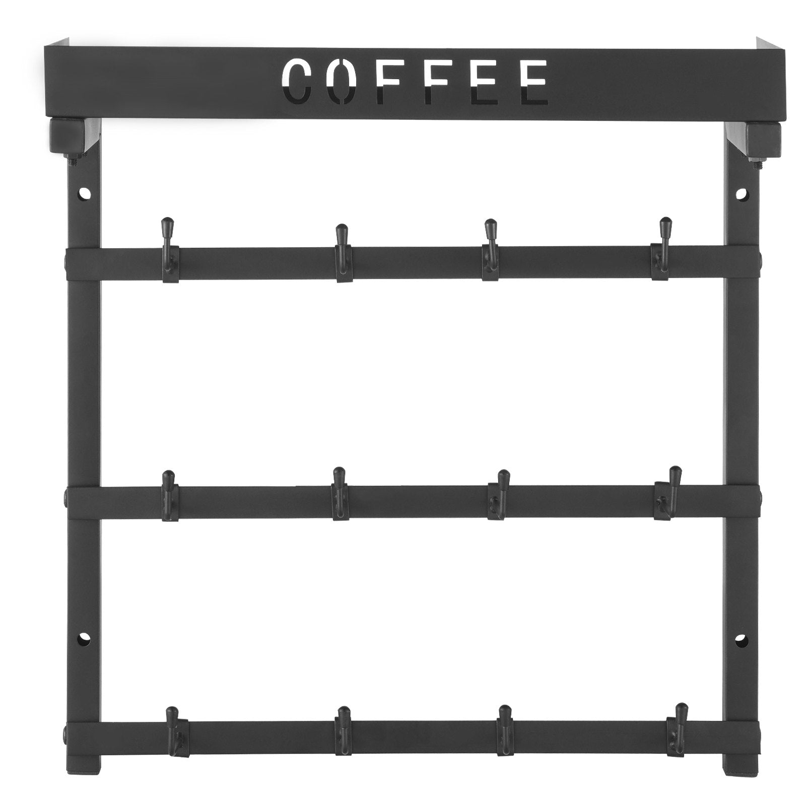 VEVOR Coffee Mug Holder Wall Mounted w/ 12 Movable Hooks and Top Shelf Cup Rack