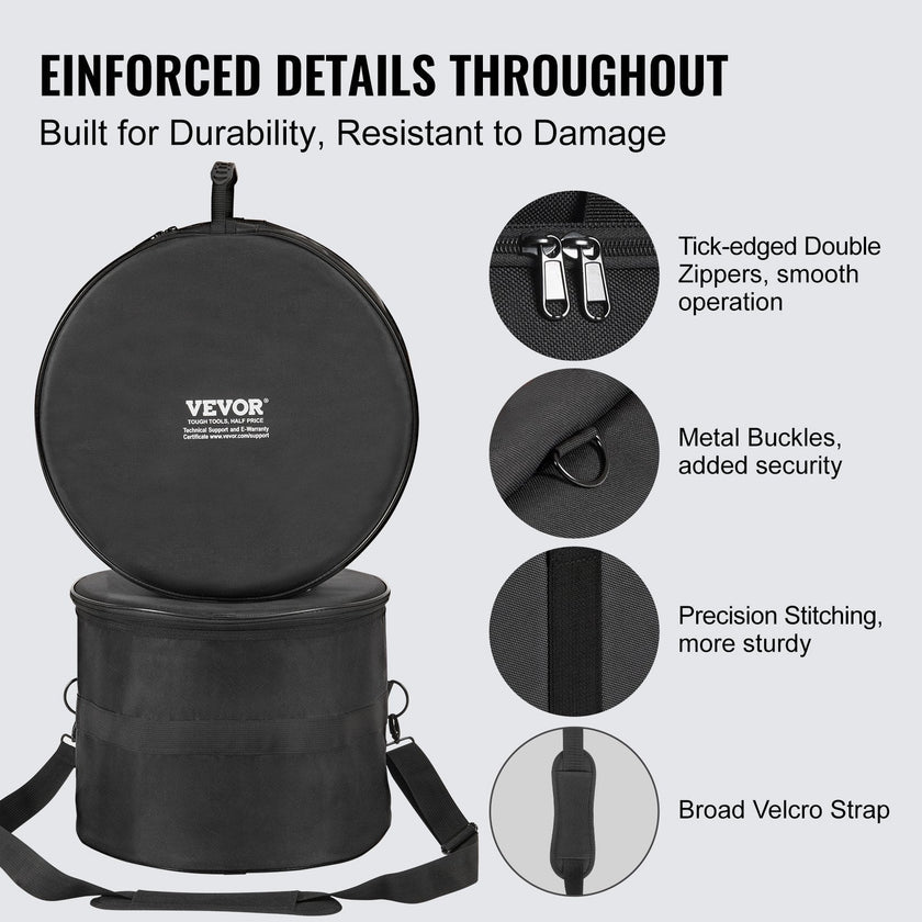 VEVOR 5-Piece Drum Bag Set, 1680D Oxford Fabric, Padded Drum Bags and Cases with 4.92 ft Detachable Shoulder Strap Carry Handles Foldable Design, for 22'' Kick 12'' Tom 13'' Tom 16'' Tom 14'' Snare