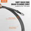 VEVOR Drain Cleaning Cable 100 FT x 3/4 Inch, Solid Core Steel Drain Cleaner Cable with 4 Cutters for 3.9