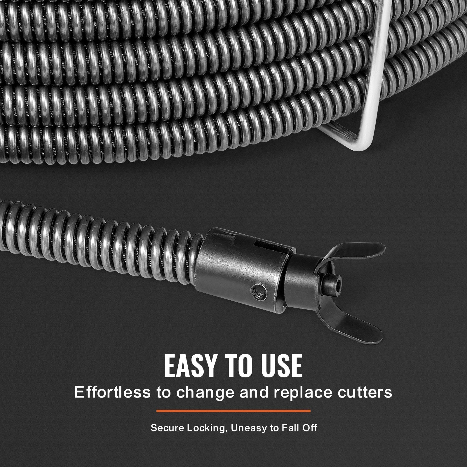 VEVOR Drain Cleaning Cable 100 FT x 3/4 Inch, Solid Core Steel Drain Cleaner Cable with 4 Cutters for 3.9