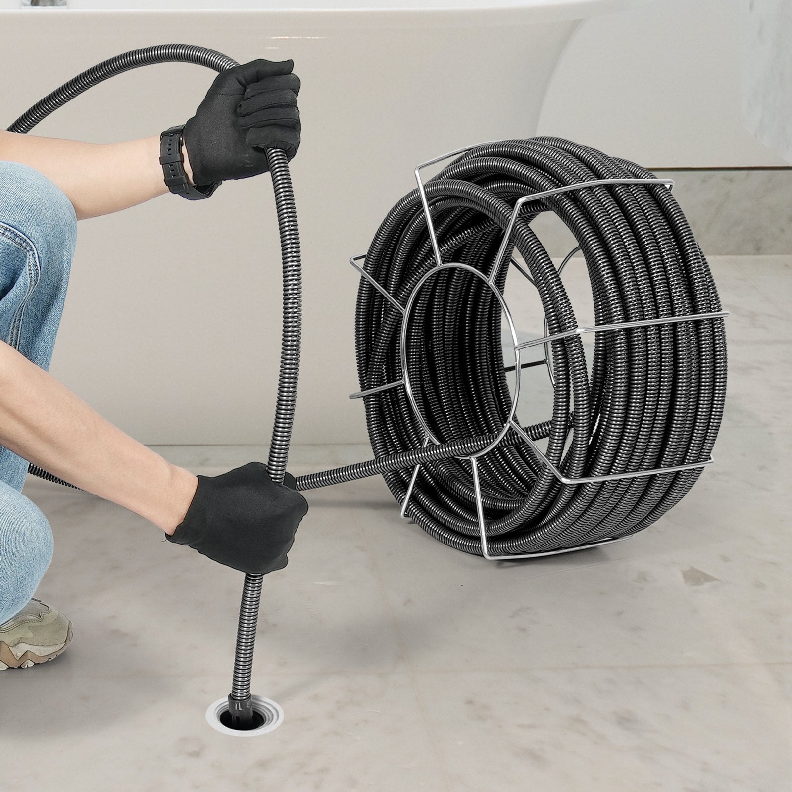VEVOR Drain Cleaning Cable 100 FT x 3/4 Inch, Solid Core Steel Drain Cleaner Cable with 4 Cutters for 3.9