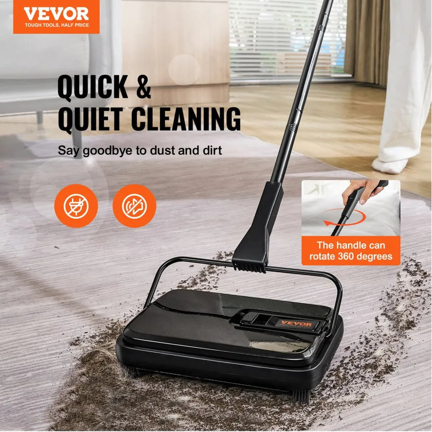 VEVOR Carpet Sweeper, 7.87 in Sweeping Paths, Floor Sweeper Manual Non Electric, 300 ml Dustbin Capacity with Comb for Home Office Rugs Hardwood Surfaces Wood Floors Laminate, Cleans Dust Pet Hair