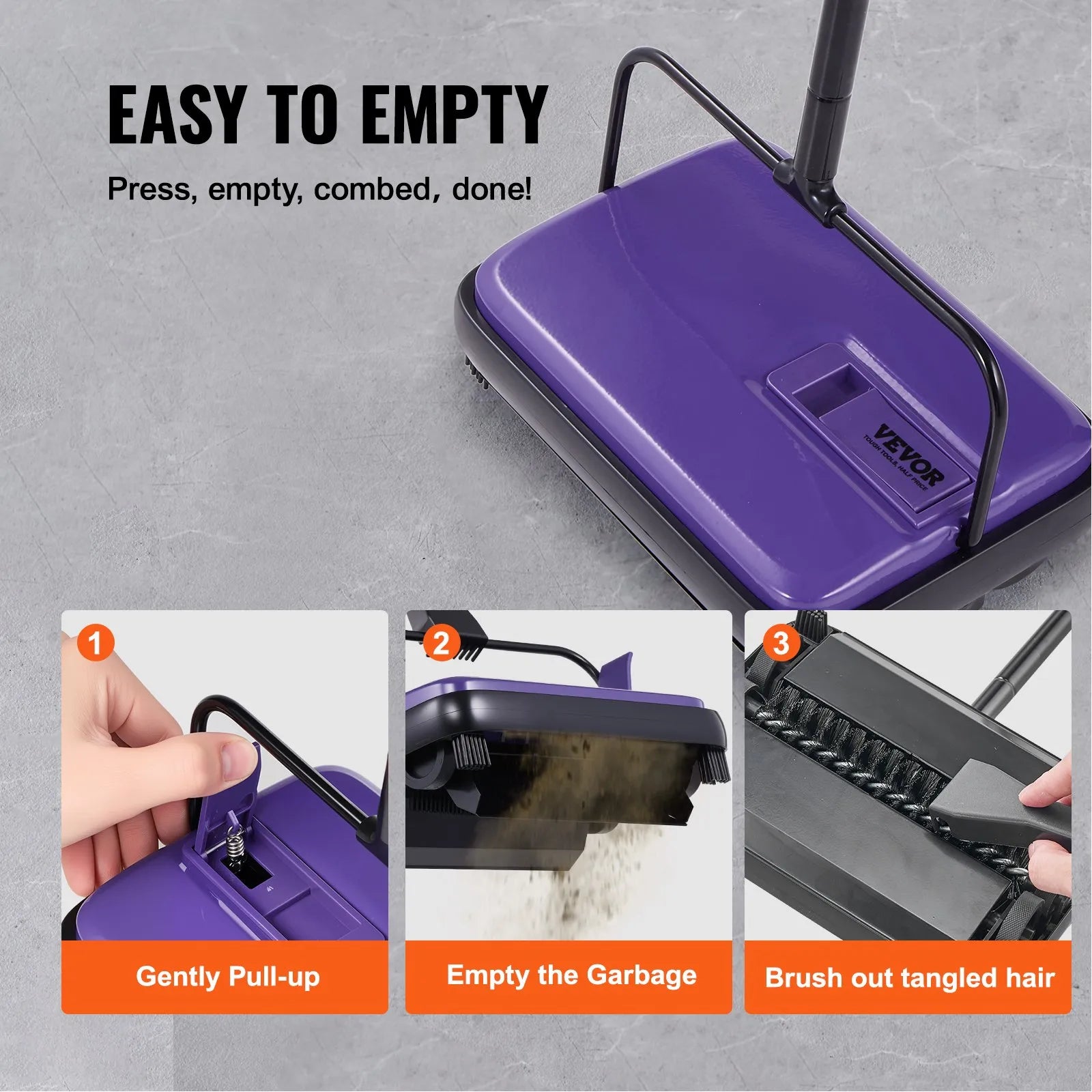 VEVOR Carpet Floor Sweeper Manual 6.7 inch Width Sweeping Paths Purple