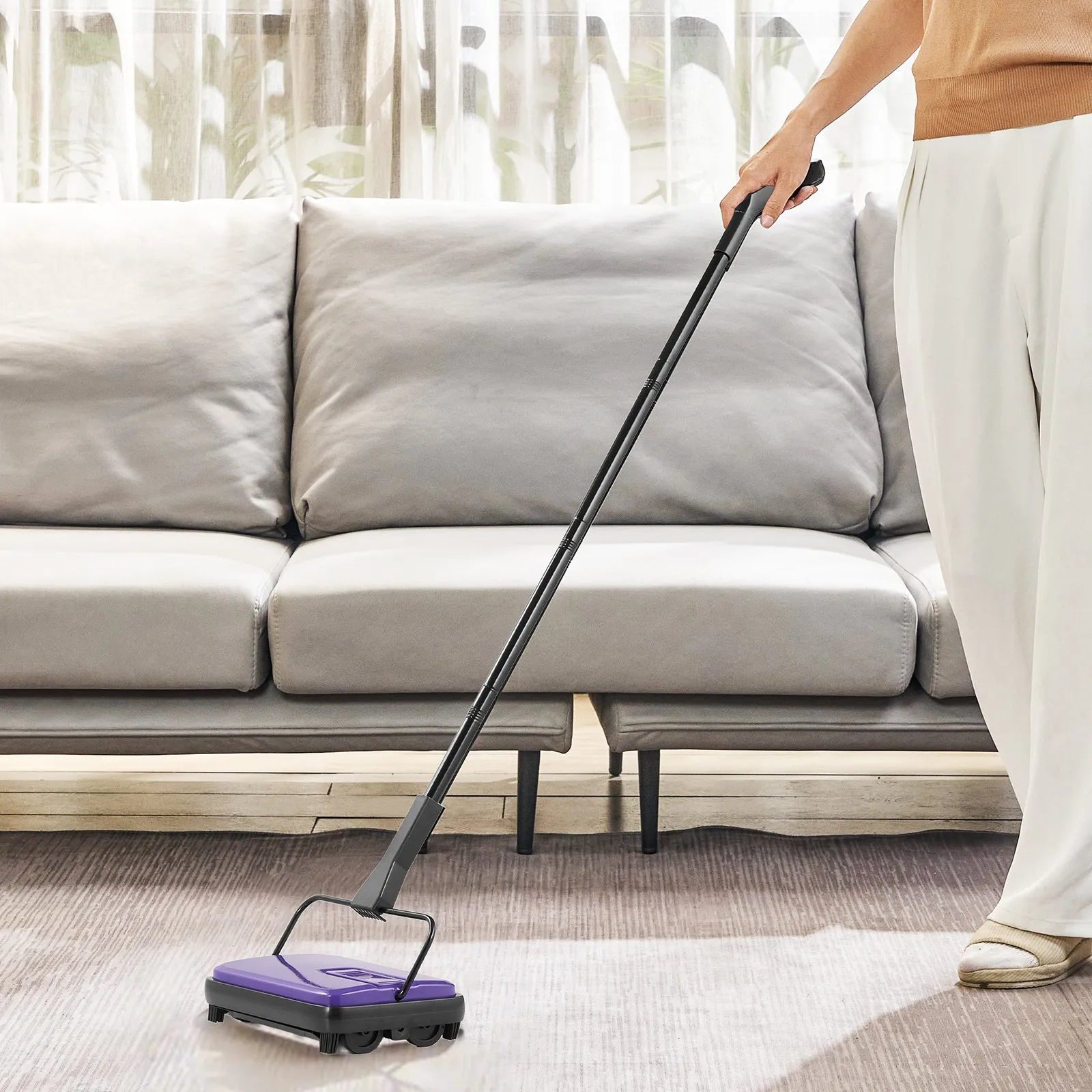 VEVOR Carpet Floor Sweeper Manual 6.7 inch Width Sweeping Paths Purple