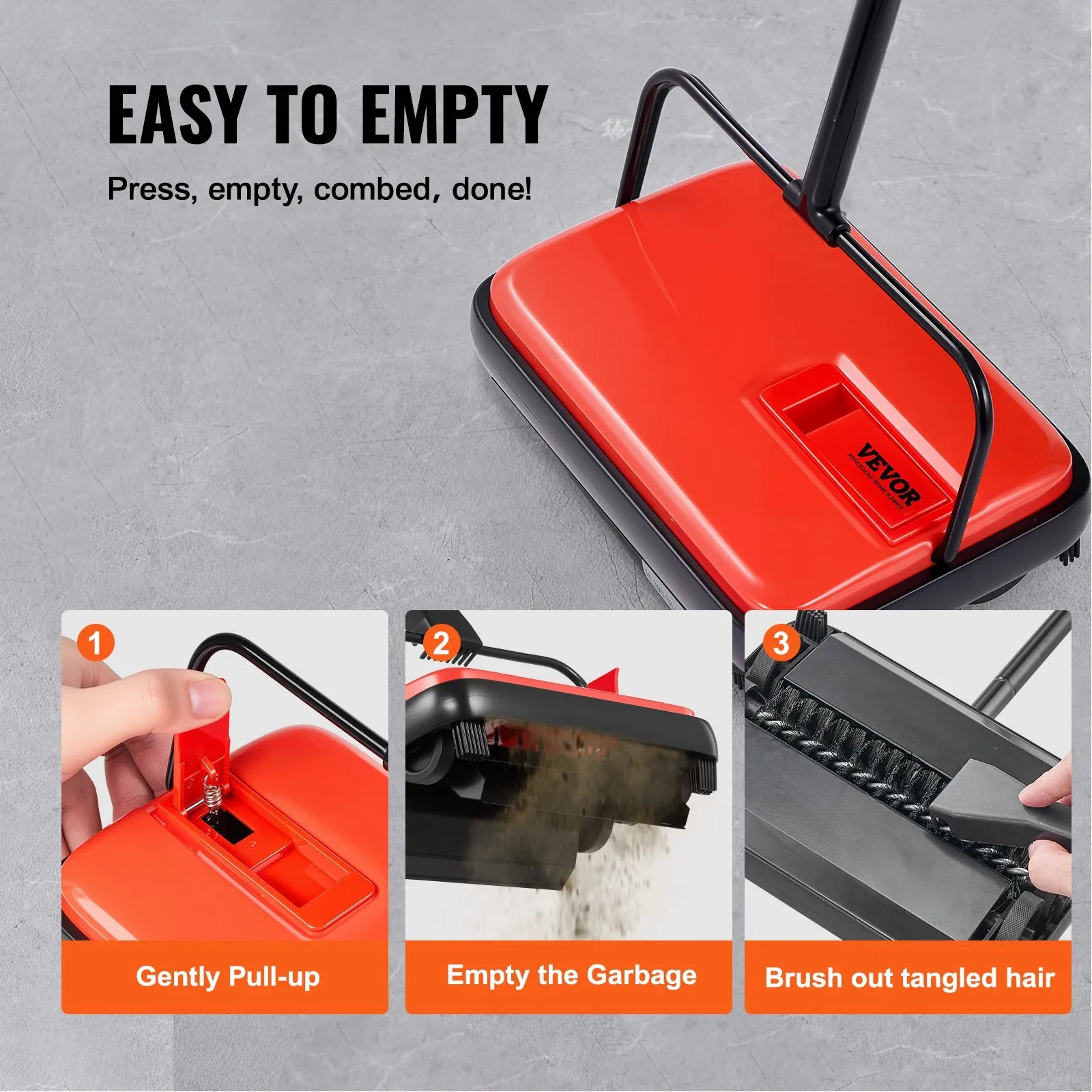 VEVOR Carpet Floor Sweeper Manual 6.7 inch Width Sweeping Paths Red