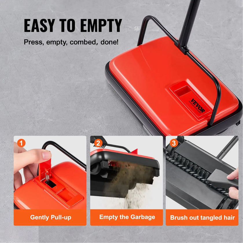 VEVOR Carpet Floor Sweeper Manual 6.7 inch Width Sweeping Paths Red