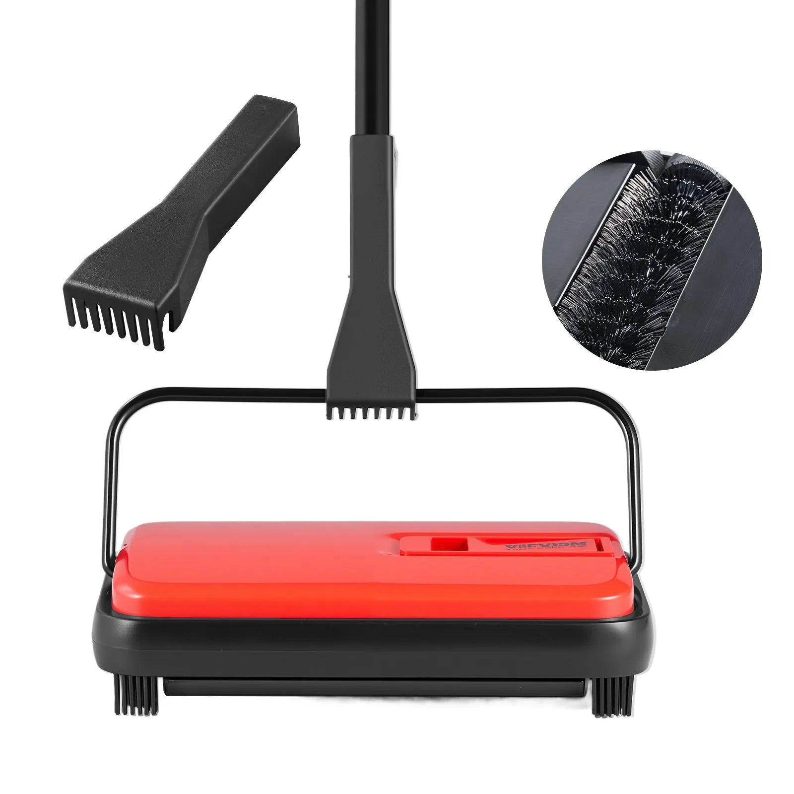 VEVOR Carpet Floor Sweeper Manual 6.7 inch Width Sweeping Paths Red