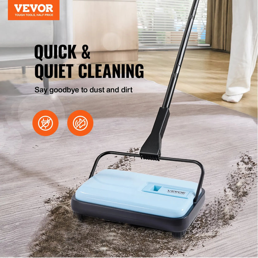 VEVOR Carpet Floor Sweeper Manual 6.7 inch Width Sweeping Paths Blue