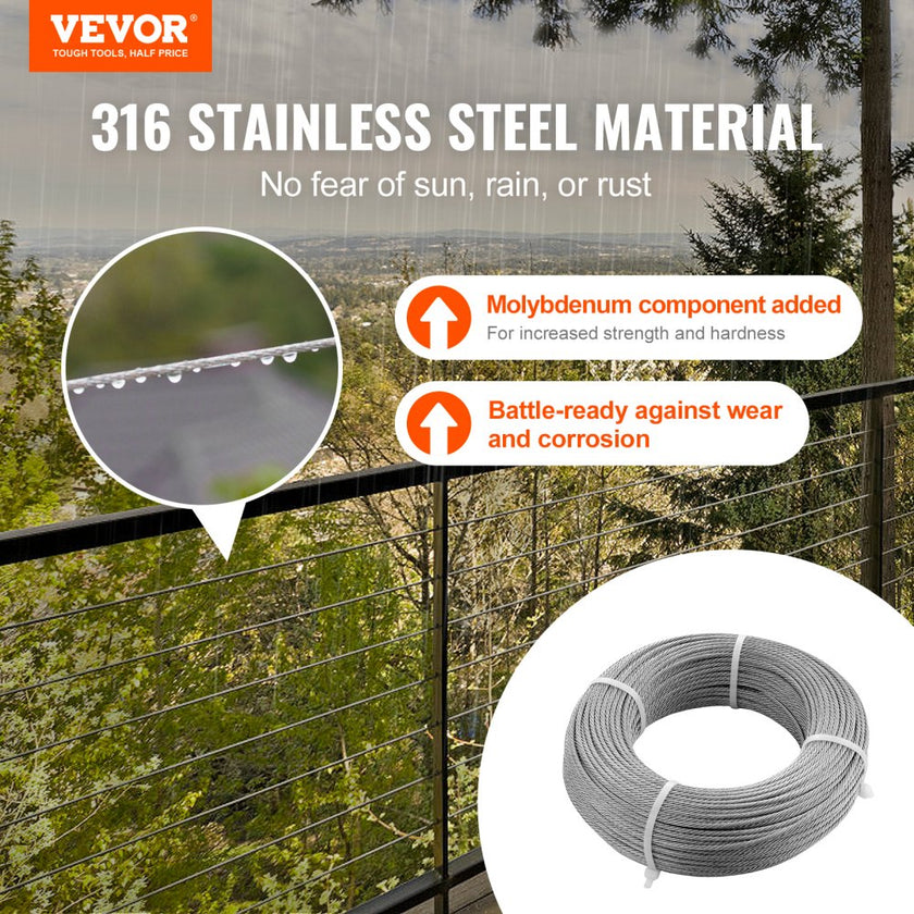 VEVOR T316 Deck Railing Cable, 1/8