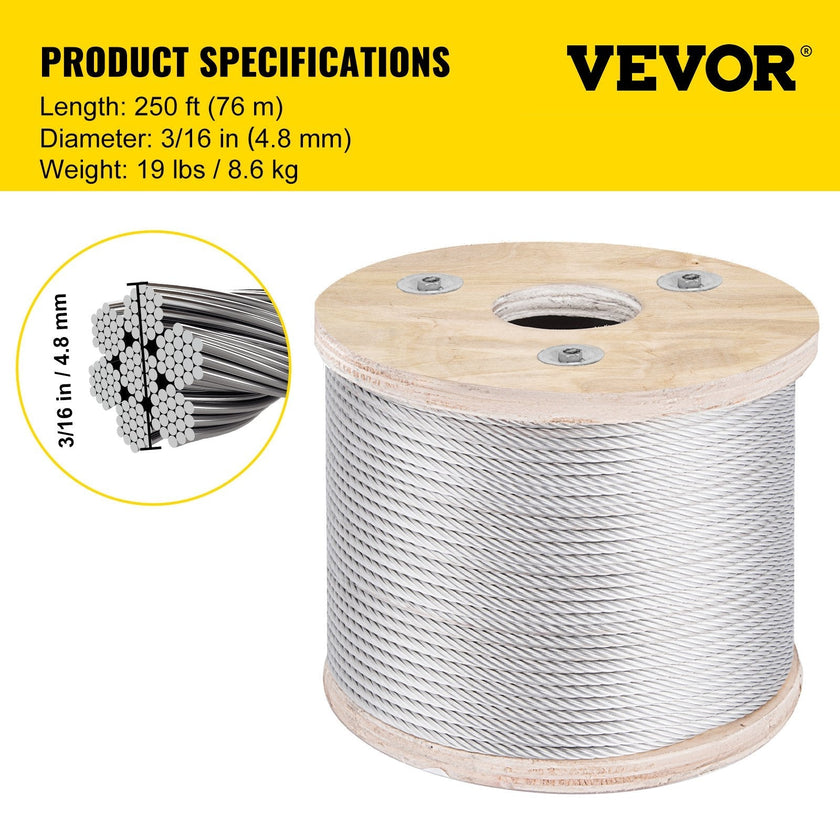VEVOR 304 Stainless Steel Cable Railing 3/16