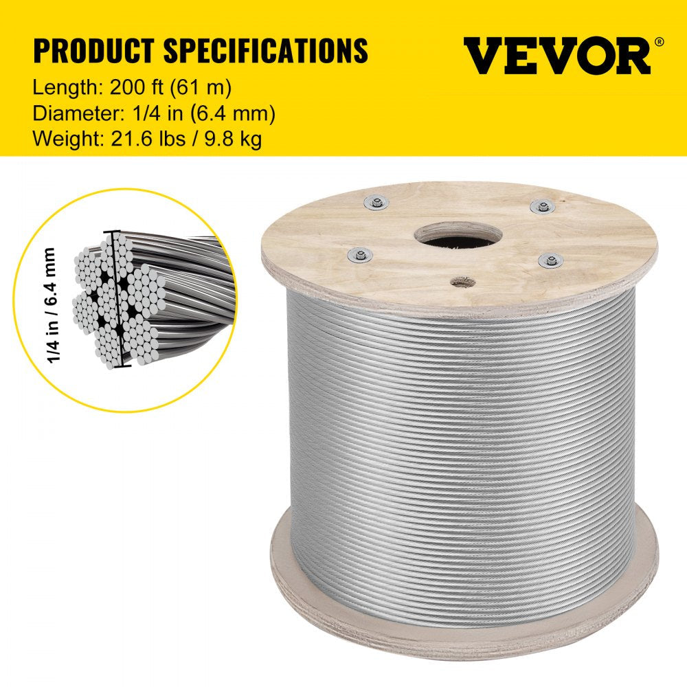 Vevor T304 Stainless Steel Cable Wire Rope 1/4