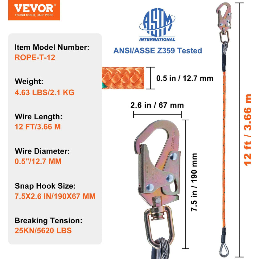 VEVOR Steel Core flipline, 1/2