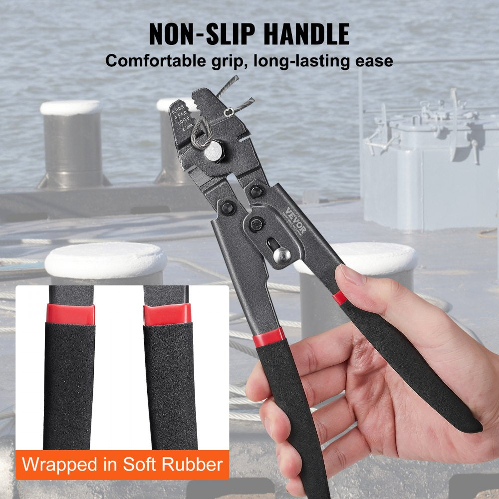VEVOR Crimping Tool, Up To 2.2mm Wire Rope Crimping Tool, Crimping Loop Sleeve Kit with a Cable Cutter and 160pcs Aluminum Buckles, Teflon Coating Anti-Rust Fishing Crimping Tool