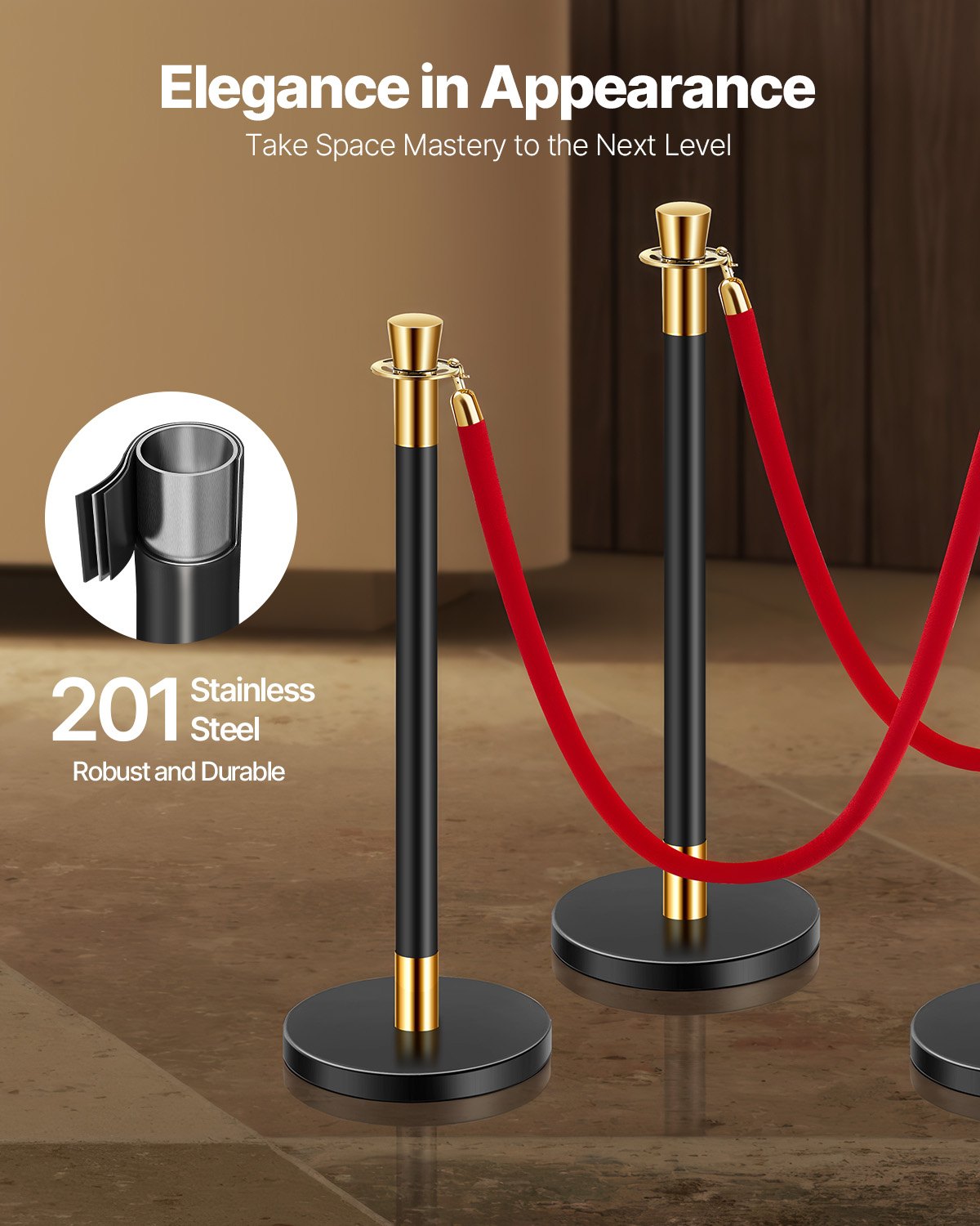 VEVOR 6 Pcs Stanchion Post with 4 Red Velvet Ropes & Sand Injection Hollow Base