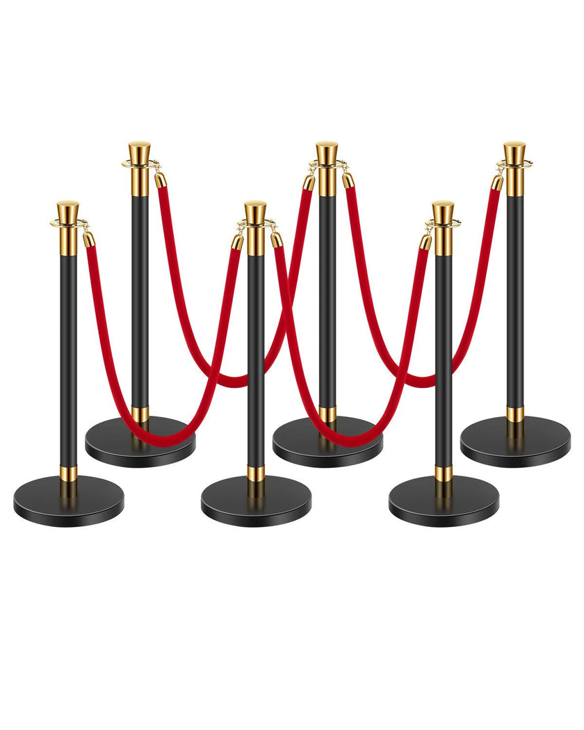 VEVOR 6 Pcs Stanchion Post with 4 Red Velvet Ropes & Sand Injection Hollow Base