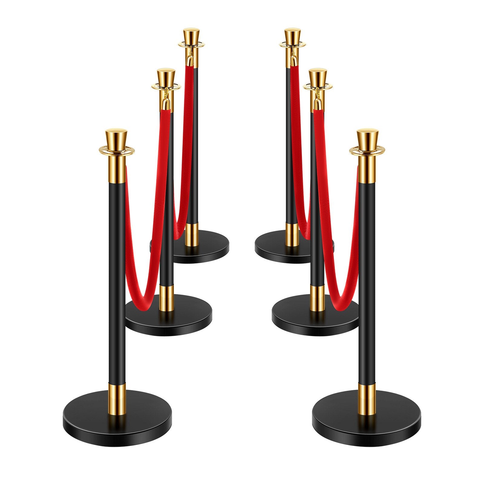 VEVOR 6 Pcs Stanchion Post with 4 Red Velvet Ropes & Sand Injection Hollow Base
