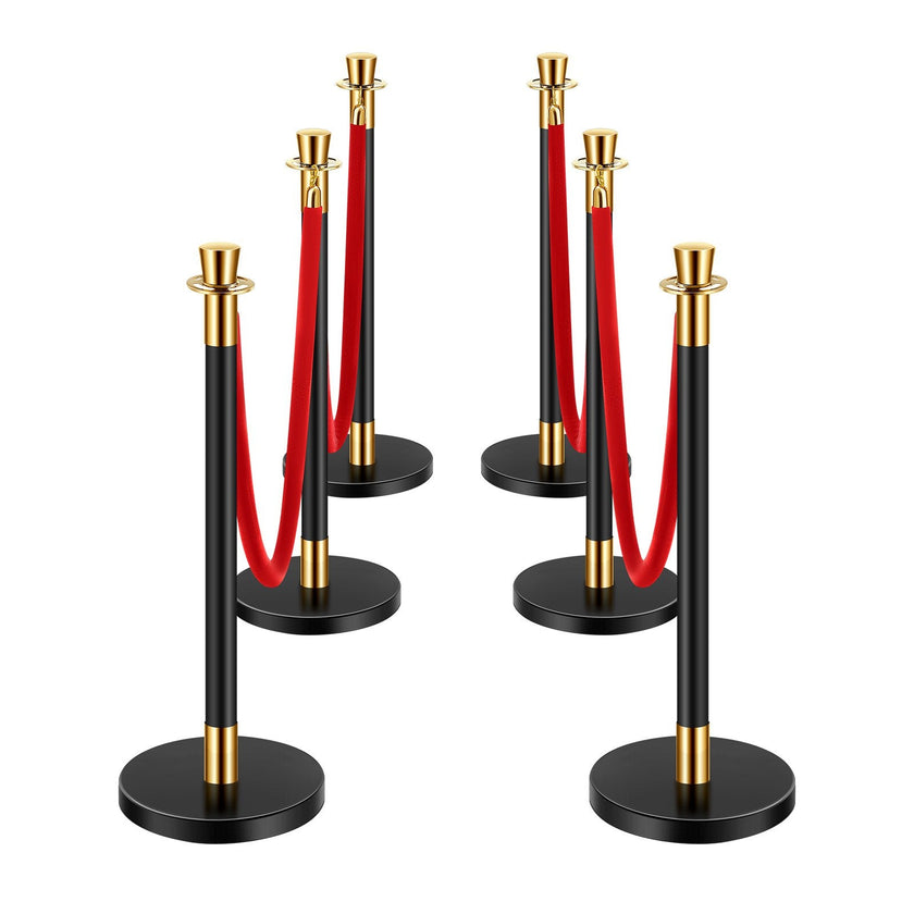 VEVOR 6 Pcs Stanchion Post with 4 Red Velvet Ropes & Sand Injection Hollow Base