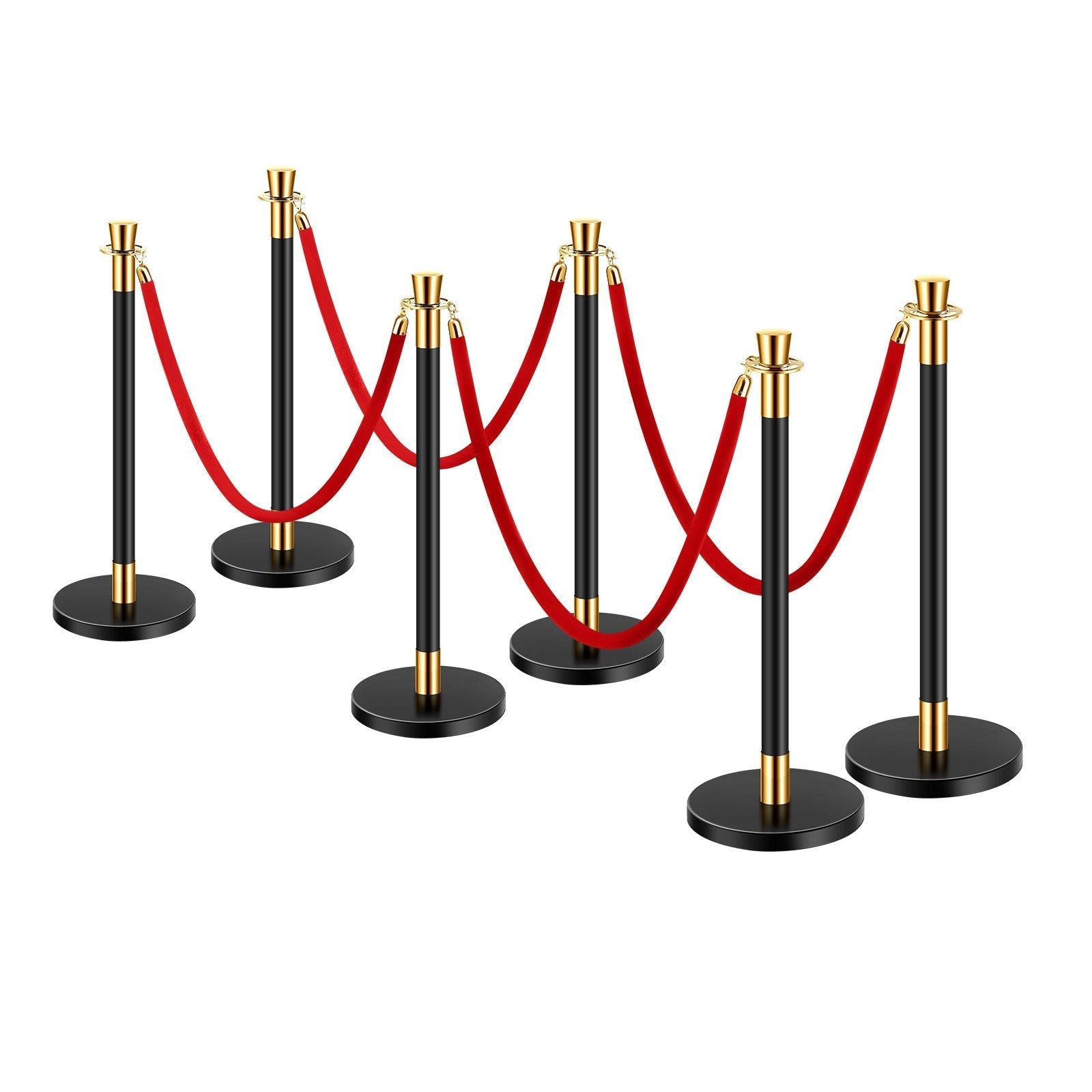 VEVOR 6 Pcs Stanchion Post with 4 Red Velvet Ropes & Sand Injection Hollow Base