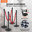 VEVOR Stanchion Posts with Velvet Ropes, 6-Pack Crowd Control Stanchion with 6PCS 5FT Red Velvet Ropes, Carbon Steel Baking Painted Queue Barrier Line Divider & Fillable Plastic Base for Wedding Party