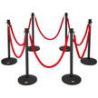 VEVOR Stanchion Posts with Velvet Ropes, 6-Pack Crowd Control Stanchion with 6PCS 5FT Red Velvet Ropes, Carbon Steel Baking Painted Queue Barrier Line Divider & Fillable Plastic Base for Wedding Party