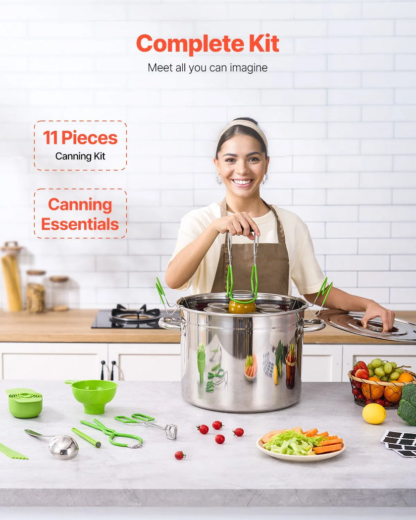 VEVOR Canning Supplies Starter Kit 11 Pieces Stainless Steel Water Bath Cannner
