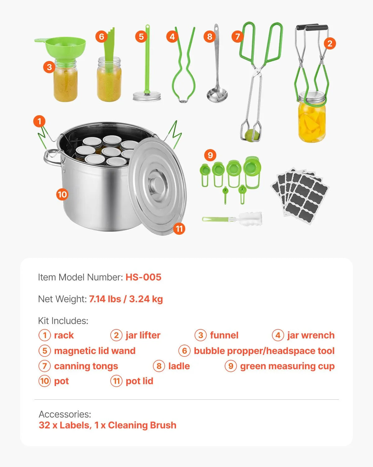 VEVOR Canning Supplies Starter Kit 11 Pieces Stainless Steel Water Bath Cannner