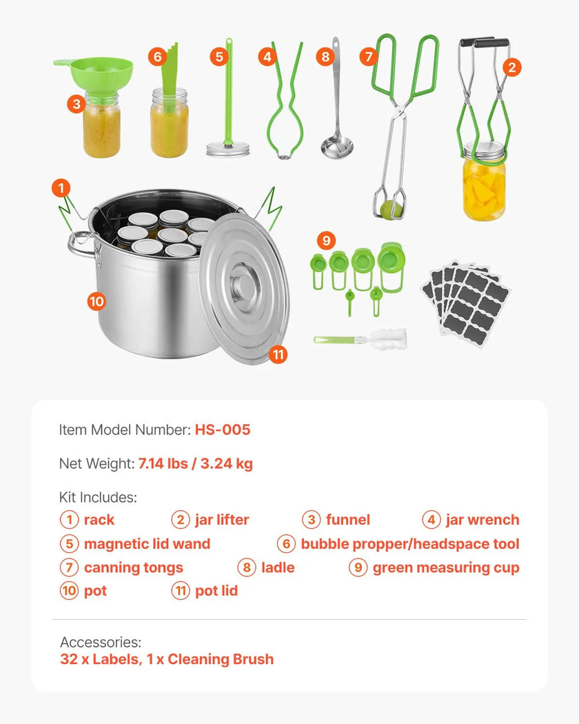 VEVOR Canning Supplies Starter Kit 11 Pieces Stainless Steel Water Bath Cannner