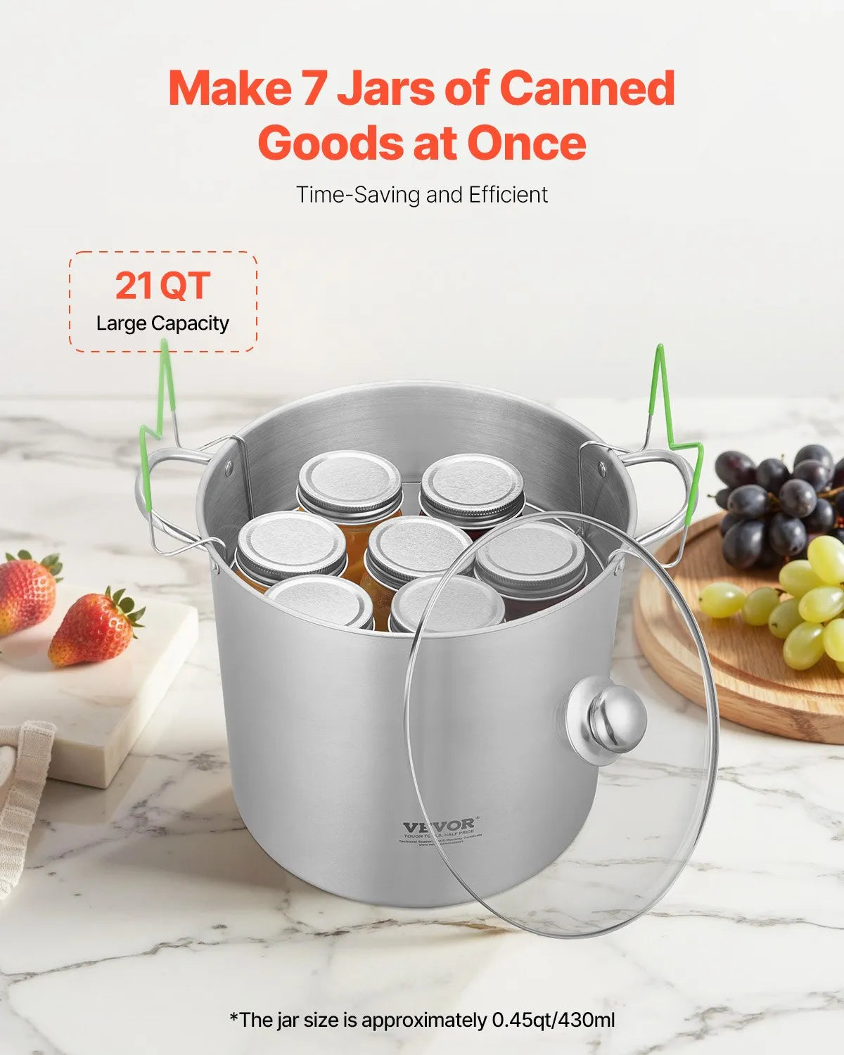 VEVOR Canning Pot with Rack and Glass Lid 21 QT Stainless Steel Waterbath Canner