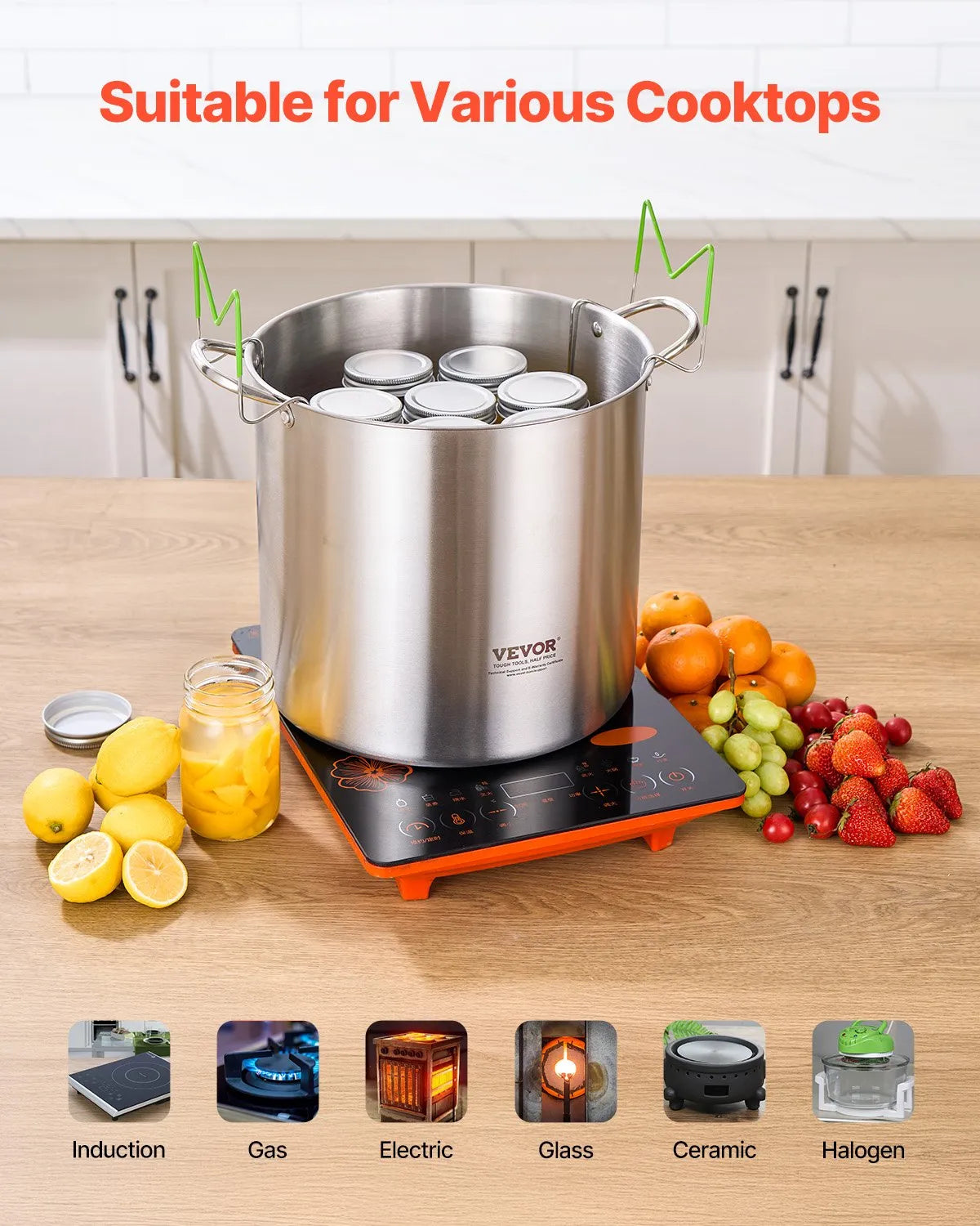 VEVOR Canning Pot with Rack and Glass Lid 21 QT Stainless Steel Waterbath Canner