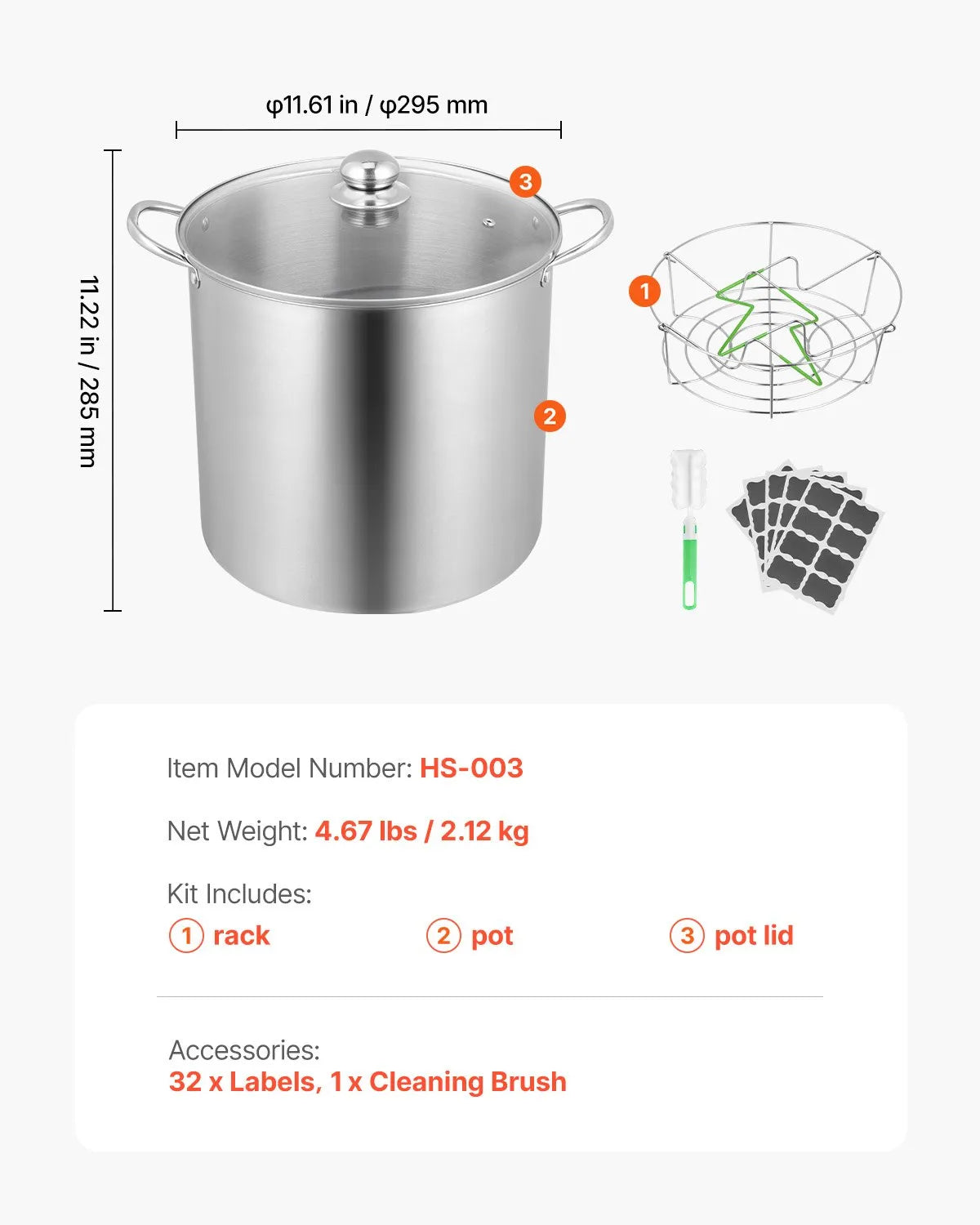 VEVOR Canning Pot with Rack and Glass Lid 21 QT Stainless Steel Waterbath Canner