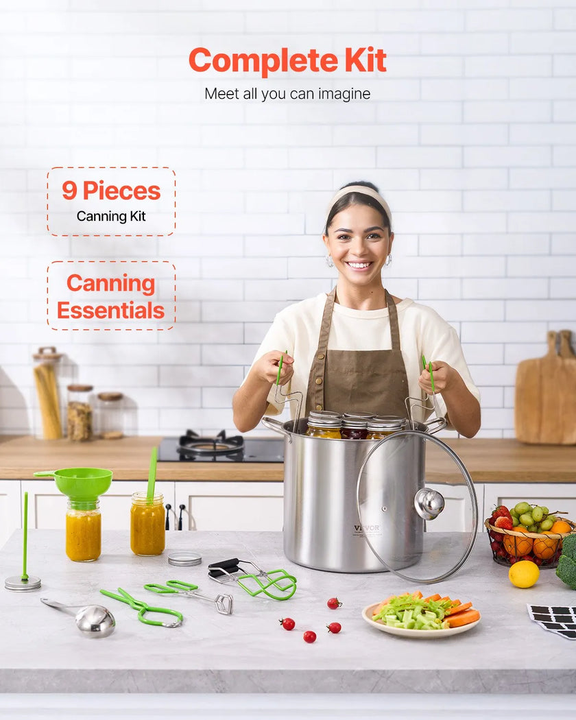 VEVOR Canning Supplies Starter Kit 9 PCS Stainless Steel Water Bath Canning Set