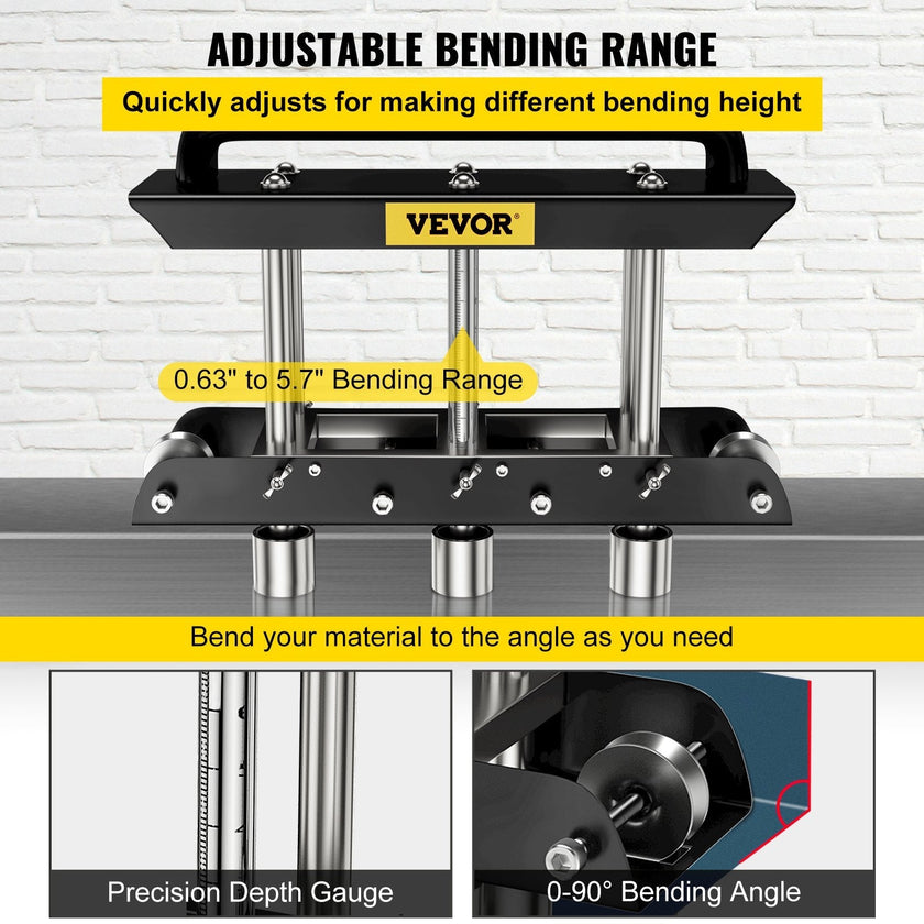 VEVOR Sheet Metal Brake, 0-90° Bending Angle, 3-Station Design Edge Roller, 0.63
