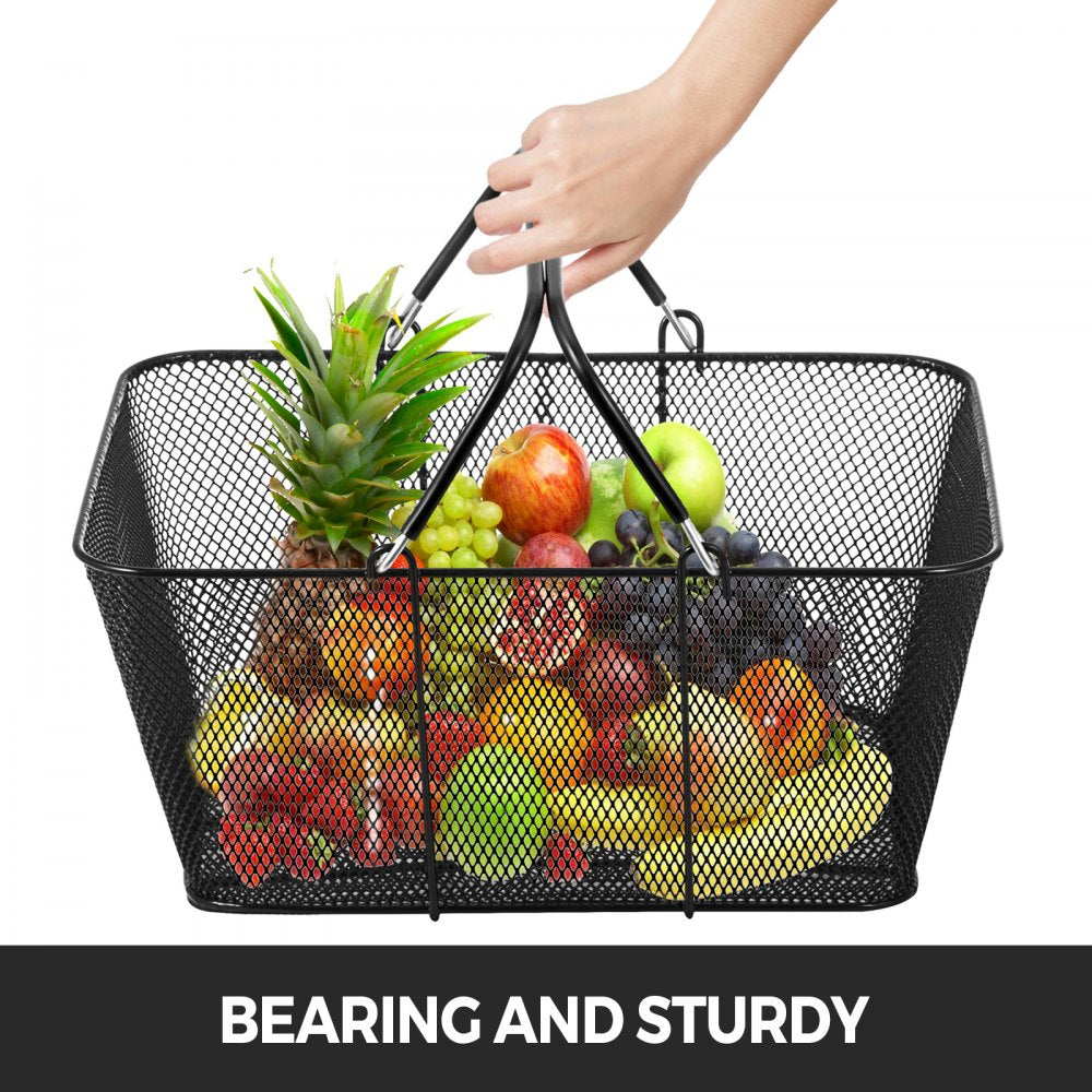 VEVOR 12PCS Shopping Baskets with Handles, Black Metal Shopping Basket, Portable Wire Shopping Basket, Black Wire Mesh shopping Basket Set for Stores Shopping