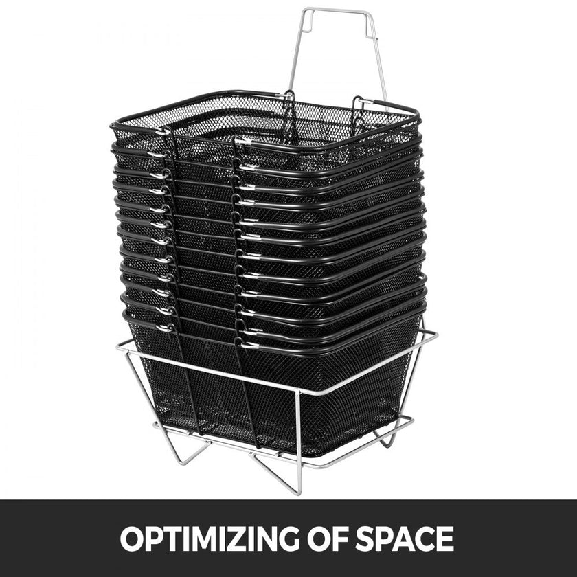 VEVOR 12PCS Shopping Baskets with Handles, Black Metal Shopping Basket, Portable Wire Shopping Basket, Black Wire Mesh shopping Basket Set for Stores Shopping