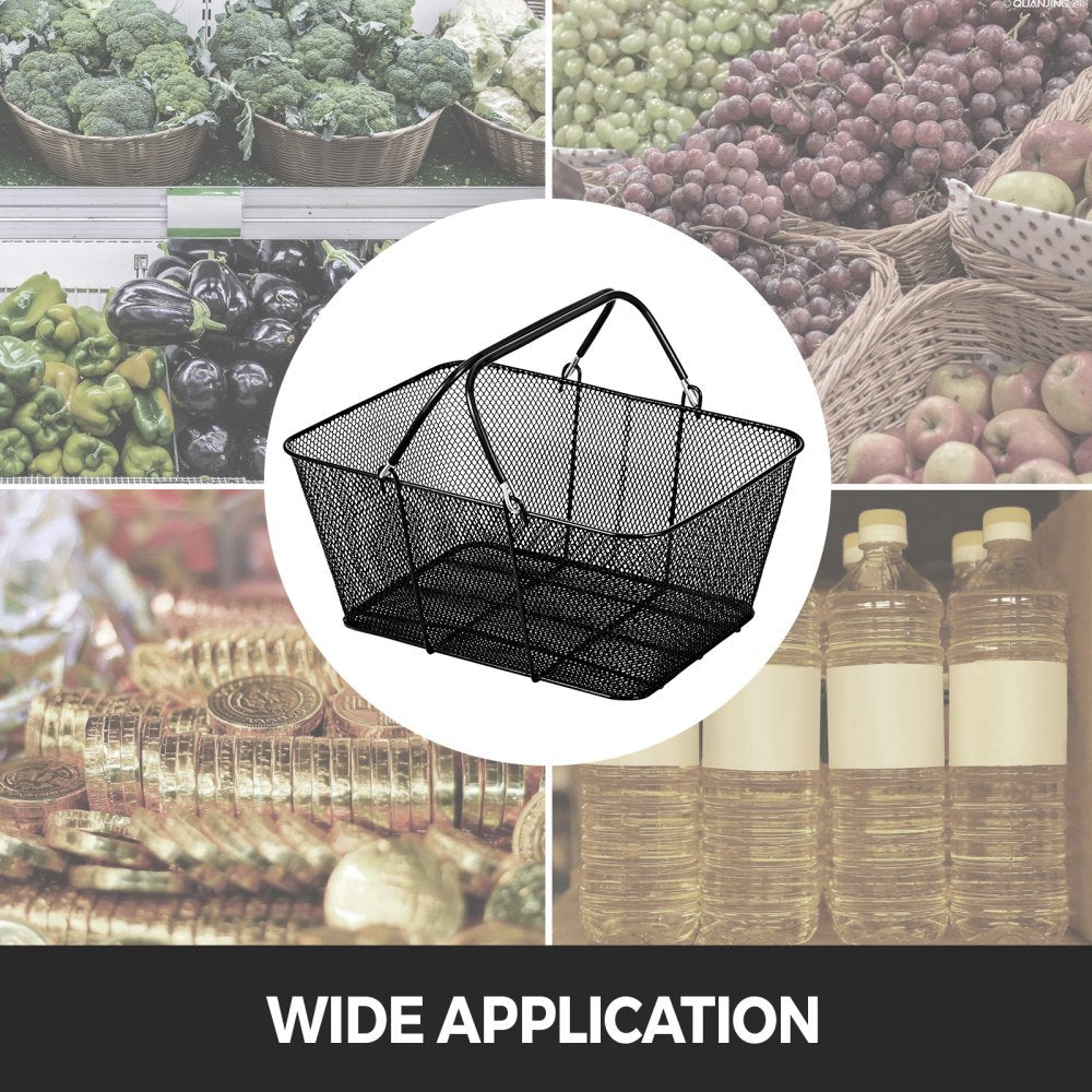 VEVOR 12PCS Shopping Baskets with Handles, Black Metal Shopping Basket, Portable Wire Shopping Basket, Black Wire Mesh shopping Basket Set for Stores Shopping