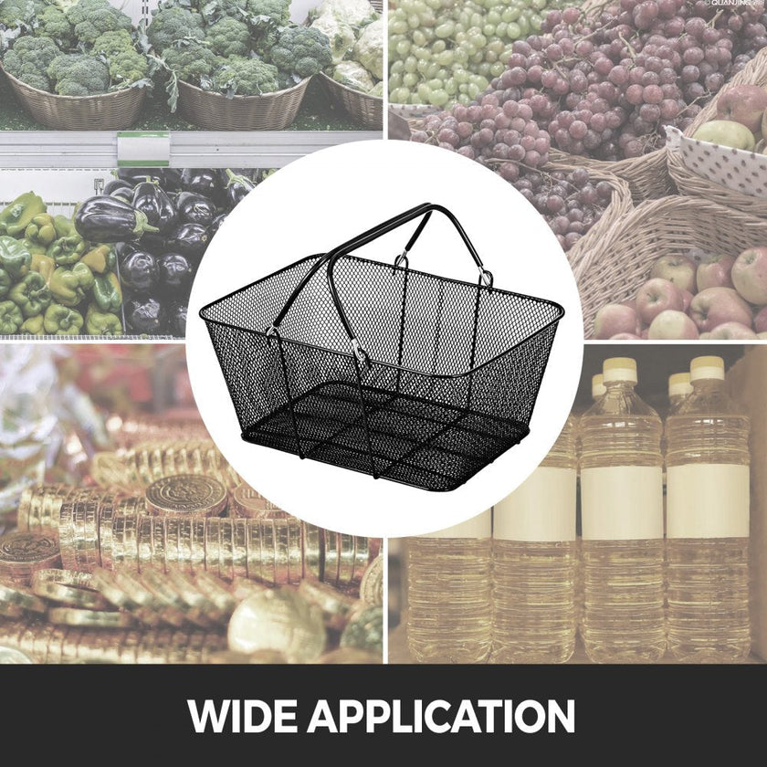 VEVOR 12PCS Shopping Baskets with Handles, Black Metal Shopping Basket, Portable Wire Shopping Basket, Black Wire Mesh shopping Basket Set for Stores Shopping