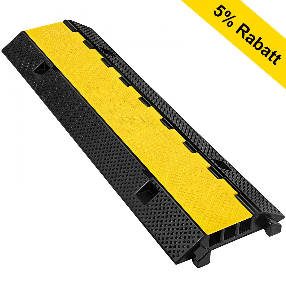 VEVOR 3 Channel Rubber Cable Protector Ramp 1.2 x 1.2 Inch Channel Heavy Duty Cable Wire Cord Cover Ramp Speed Bump Driveway Hose Cable Ramp Protector