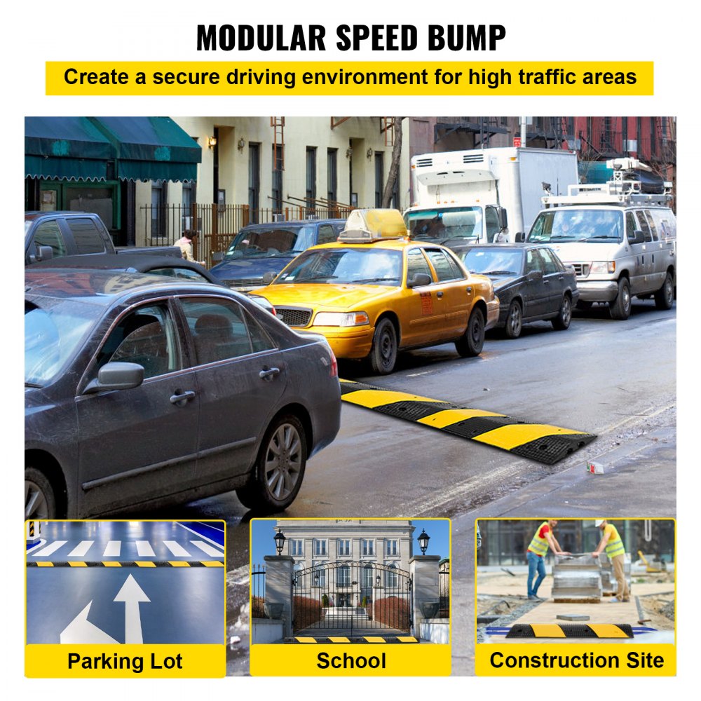 VEVOR  3 Feet Rubber Speed Bump Driveway Modular Heavy Duty Speed Bumps 38.6 x 11.4 x 2.2 Inch 2 Channel Cable Protector Ramp for Garage Gravel Roads Asphalt Concrete