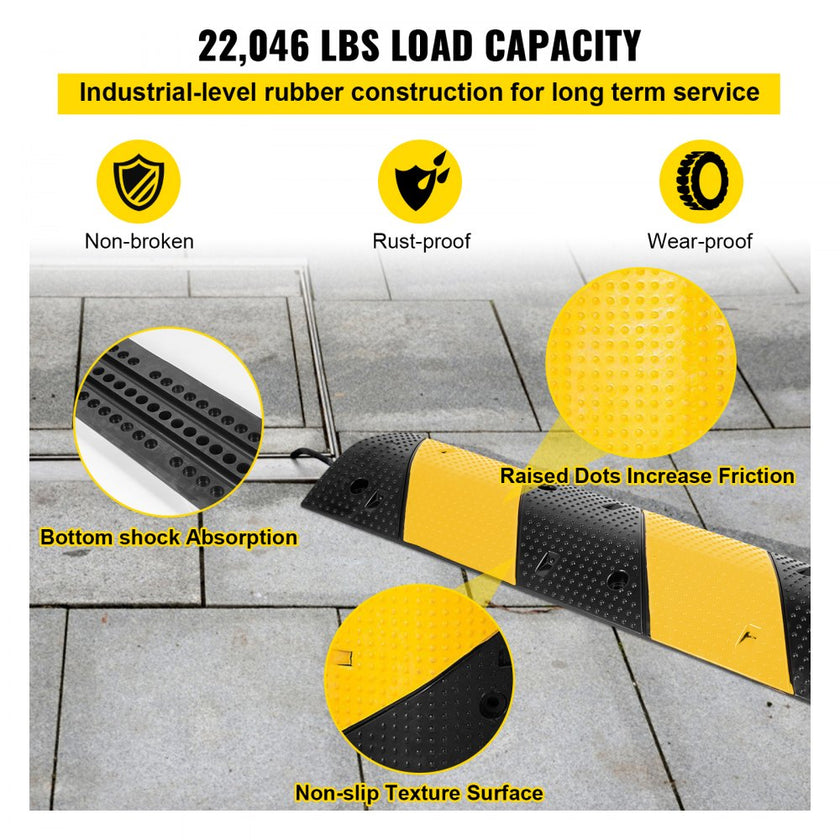 VEVOR  3 Feet Rubber Speed Bump Driveway Modular Heavy Duty Speed Bumps 38.6 x 11.4 x 2.2 Inch 2 Channel Cable Protector Ramp for Garage Gravel Roads Asphalt Concrete
