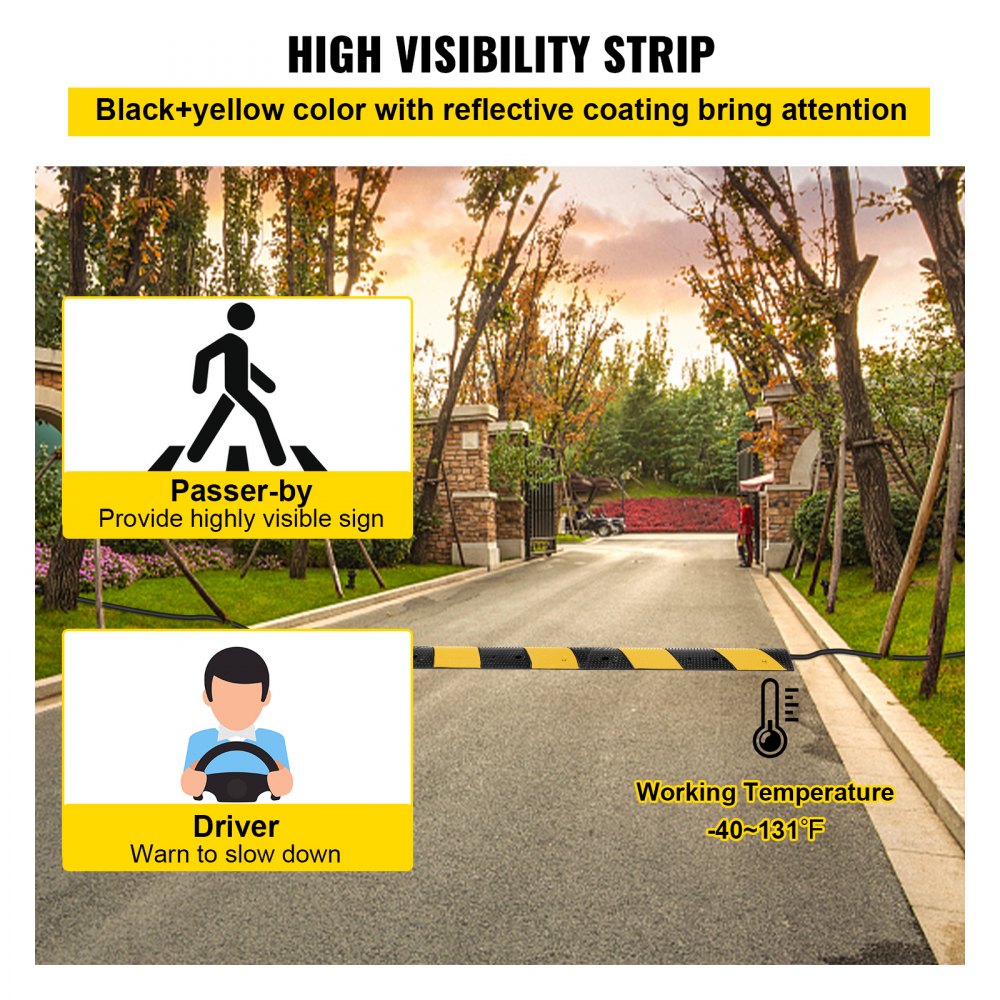 VEVOR  3 Feet Rubber Speed Bump Driveway Modular Heavy Duty Speed Bumps 38.6 x 11.4 x 2.2 Inch 2 Channel Cable Protector Ramp for Garage Gravel Roads Asphalt Concrete