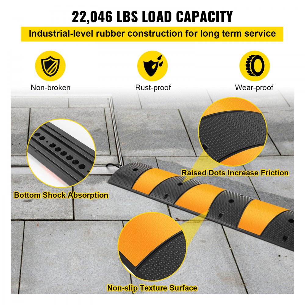 VEVOR 2pcs 6 Feet Rubber Speed Bump Driveway Modular Heavy Duty Speed Bumps 72.4 x 12 x 2.4 Inch Cable Protector Ramp for Garage Gravel Roads Asphalt Concrete (2-Channel, 2Pack-6Ft-Speed Bump)