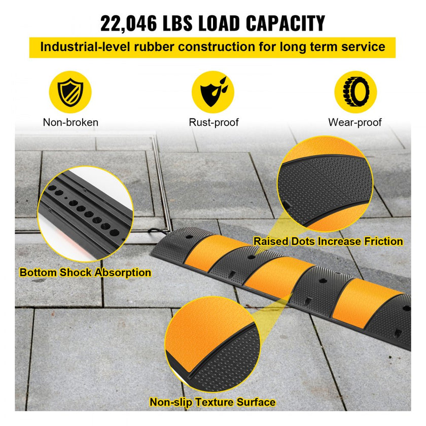 VEVOR 2pcs 6 Feet Rubber Speed Bump Driveway Modular Heavy Duty Speed Bumps 72.4 x 12 x 2.4 Inch Cable Protector Ramp for Garage Gravel Roads Asphalt Concrete (2-Channel, 2Pack-6Ft-Speed Bump)