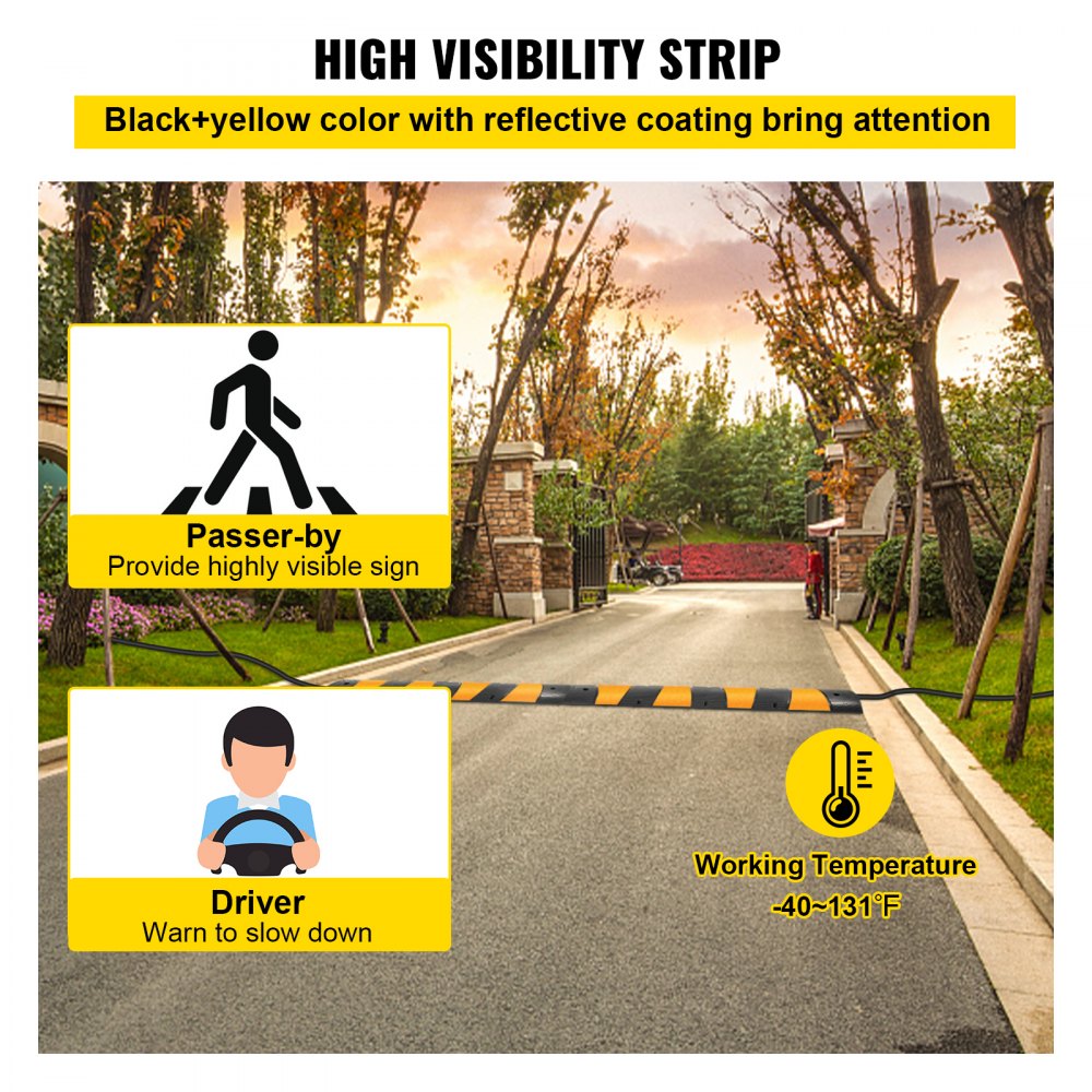 VEVOR 2pcs 6 Feet Rubber Speed Bump Driveway Modular Heavy Duty Speed Bumps 72.4 x 12 x 2.4 Inch Cable Protector Ramp for Garage Gravel Roads Asphalt Concrete (2-Channel, 2Pack-6Ft-Speed Bump)
