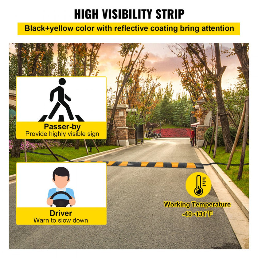 VEVOR 2pcs 6 Feet Rubber Speed Bump Driveway Modular Heavy Duty Speed Bumps 72.4 x 12 x 2.4 Inch Cable Protector Ramp for Garage Gravel Roads Asphalt Concrete (2-Channel, 2Pack-6Ft-Speed Bump)