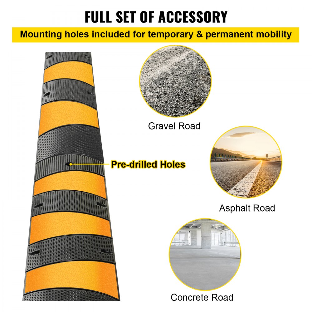 VEVOR 2pcs 6 Feet Rubber Speed Bump Driveway Modular Heavy Duty Speed Bumps 72.4 x 12 x 2.4 Inch Cable Protector Ramp for Garage Gravel Roads Asphalt Concrete (2-Channel, 2Pack-6Ft-Speed Bump)