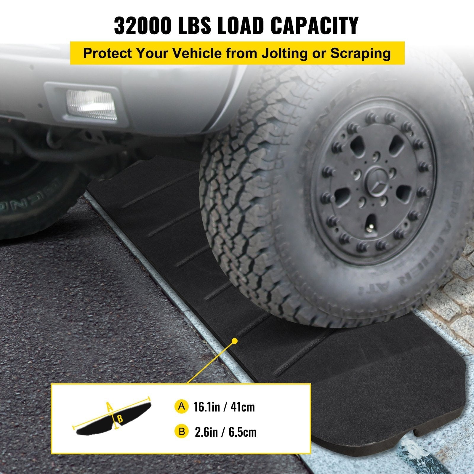 VEVOR Curb Ramp, 1 Pack Rubber Driveway Ramps, Heavy Duty 32000 lbs Weight Capacity Threshold Ramp, 2.6 inch High Curbside Bridge Ramps for Loading Dock Garage Sidewalk? Expandable Full Ramp Set