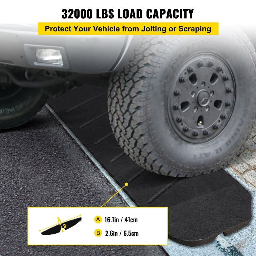 VEVOR Curb Ramp, 1 Pack Rubber Driveway Ramps, Heavy Duty 32000 lbs Weight Capacity Threshold Ramp, 2.6 inch High Curbside Bridge Ramps for Loading Dock Garage Sidewalk? Expandable Full Ramp Set
