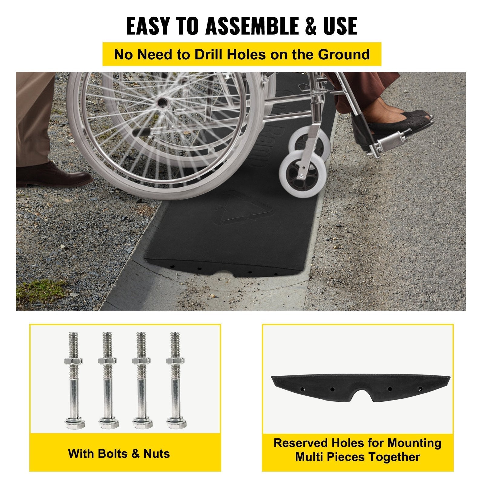 VEVOR Curb Ramp, 1 Pack Rubber Driveway Ramps, Heavy Duty 32000 lbs Weight Capacity Threshold Ramp, 2.6 inch High Curbside Bridge Ramps for Loading Dock Garage Sidewalk? Expandable Full Ramp Set
