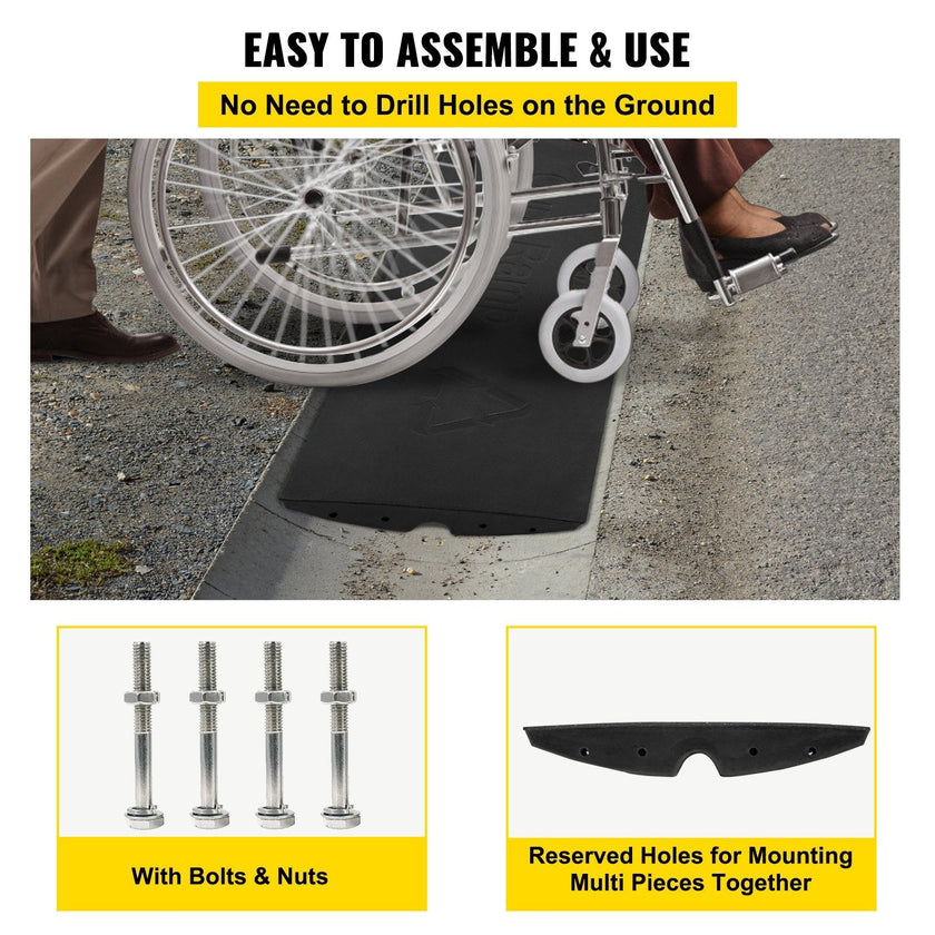 VEVOR Curb Ramp, 1 Pack Rubber Driveway Ramps, Heavy Duty 32000 lbs Weight Capacity Threshold Ramp, 2.6 inch High Curbside Bridge Ramps for Loading Dock Garage Sidewalk? Expandable Full Ramp Set