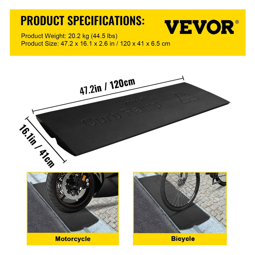 VEVOR Curb Ramp, 1 Pack Rubber Driveway Ramps, Heavy Duty 32000 lbs Weight Capacity Threshold Ramp, 2.6 inch High Curbside Bridge Ramps for Loading Dock Garage Sidewalk? Expandable Full Ramp Set